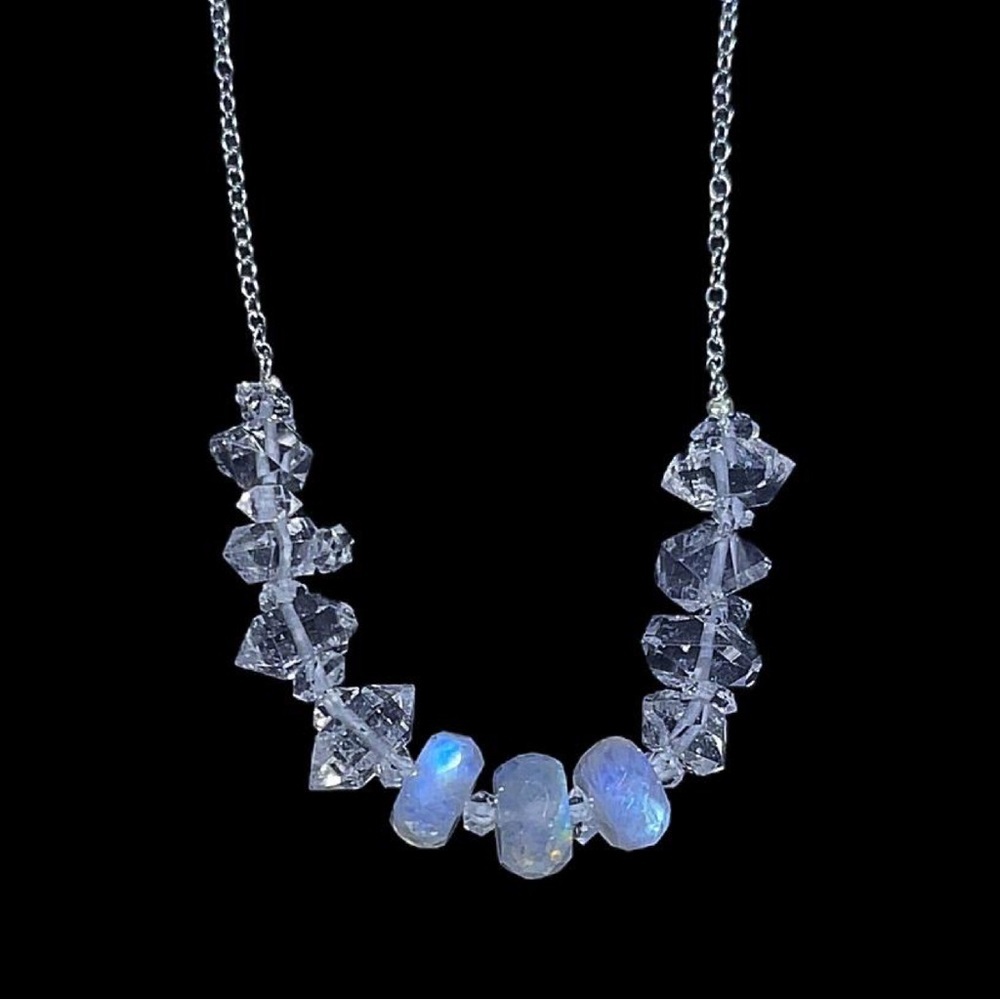 Hand Made Diamond Rainbow Moonstone Necklace - Picture 3 of 7